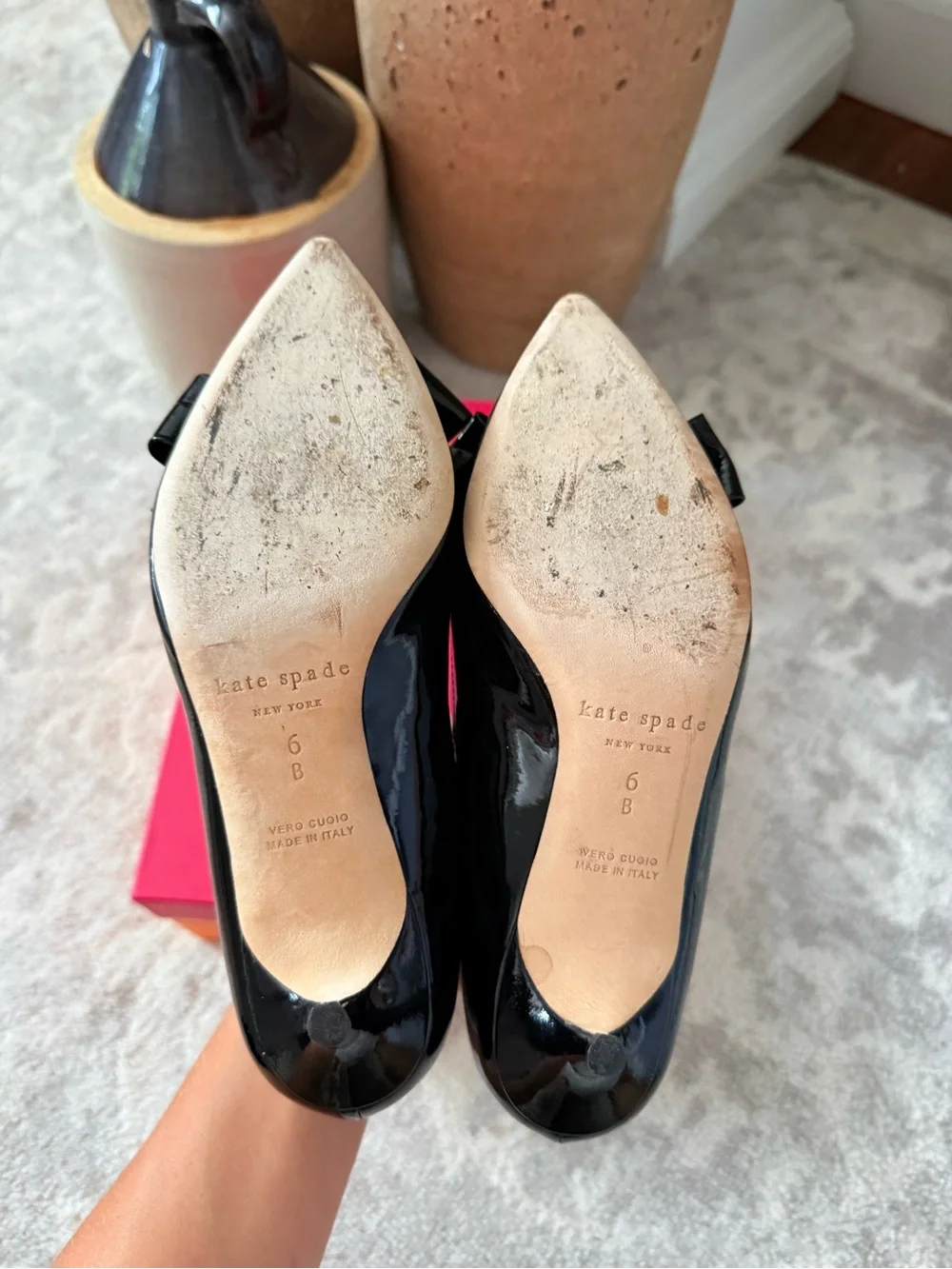 kate spade Black Patent Bow Pointed-Toe kitten heel